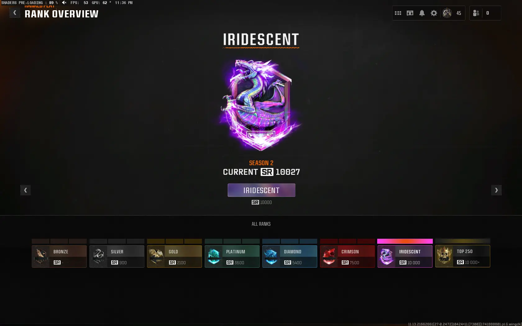 Buy 【⚔ BO6 ⚔】【 Iridescent Ranked . 10027 SR 】 prestige 1⚡ Level 44 18 ...