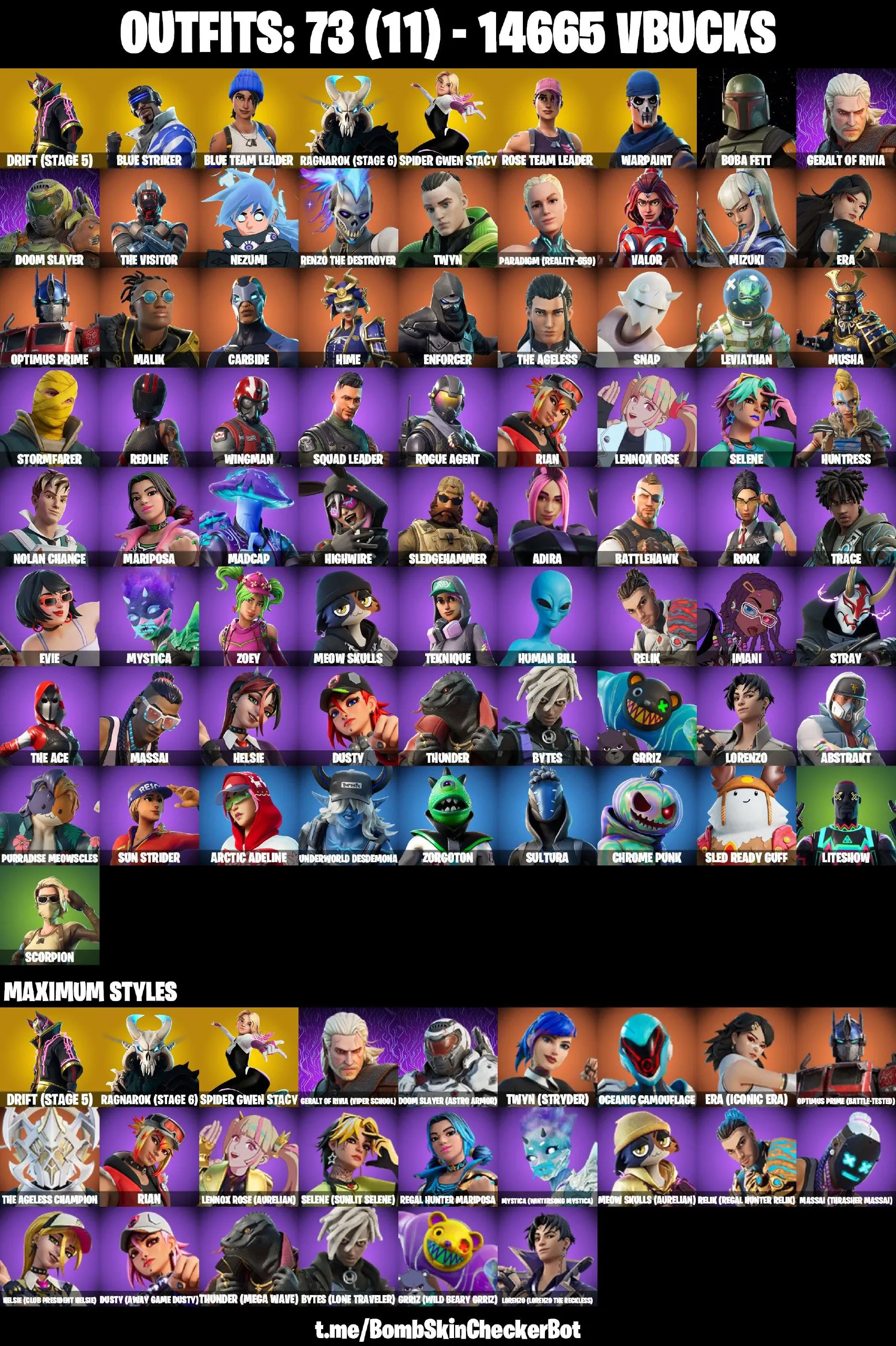 Kaufen Sie 73 SKINS ⸱ 14K VBUCKS ⸱ LAUGH IT UP ⸱ OG STW ⸱ SPIDER-GWEN STACY  ⸱ LEVIATHAN ⸱ BOBA FETT ⸱ CARBIDE ⸱ MEOW SKULLS ⸱ MADCAP ⸱ DUSTY ⸱