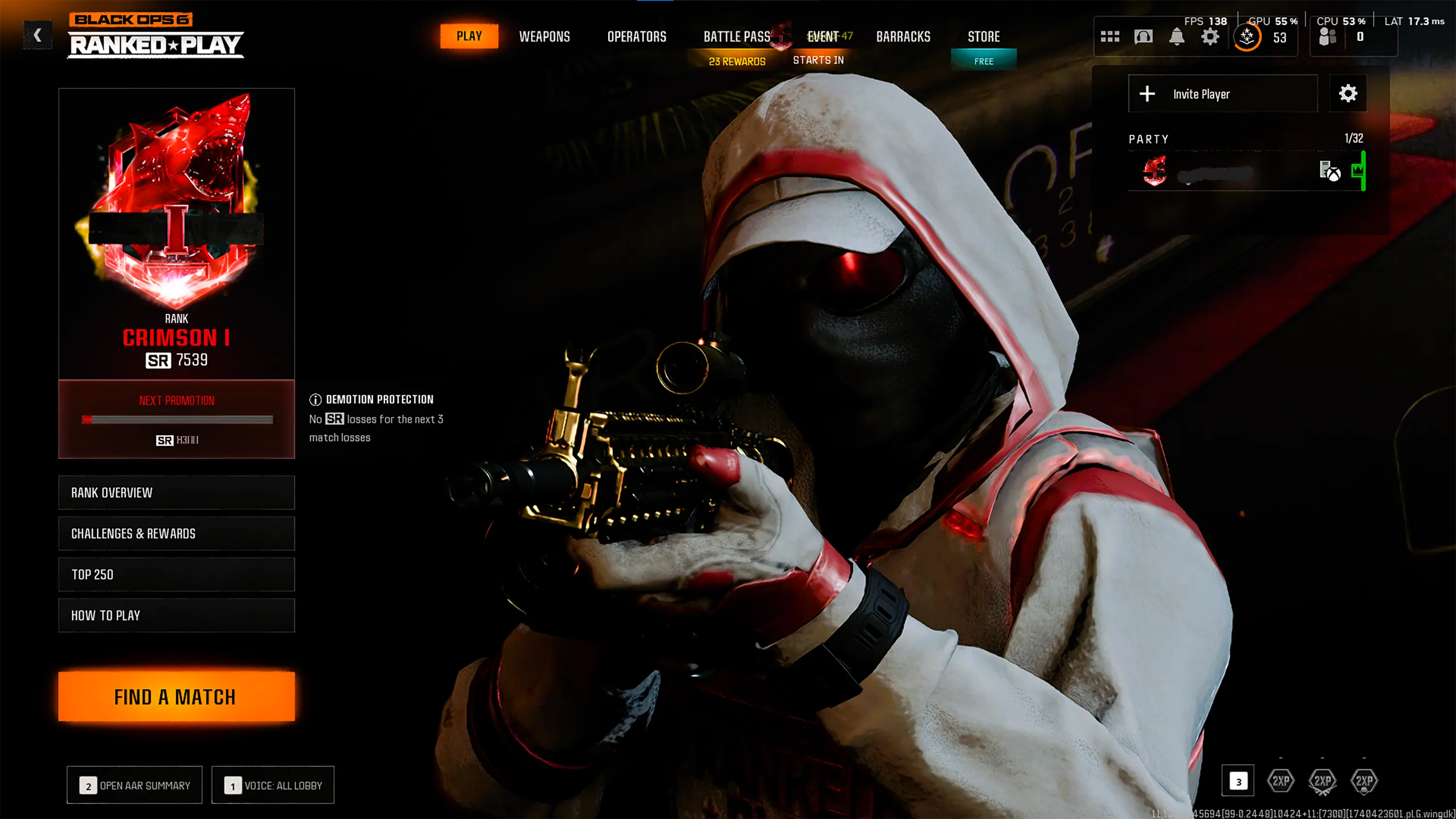 Buy 💫 BO6 💫 Crimson Rank SR 7539 S2 💫 Level 53 🔥 18 Operators + ranked ...