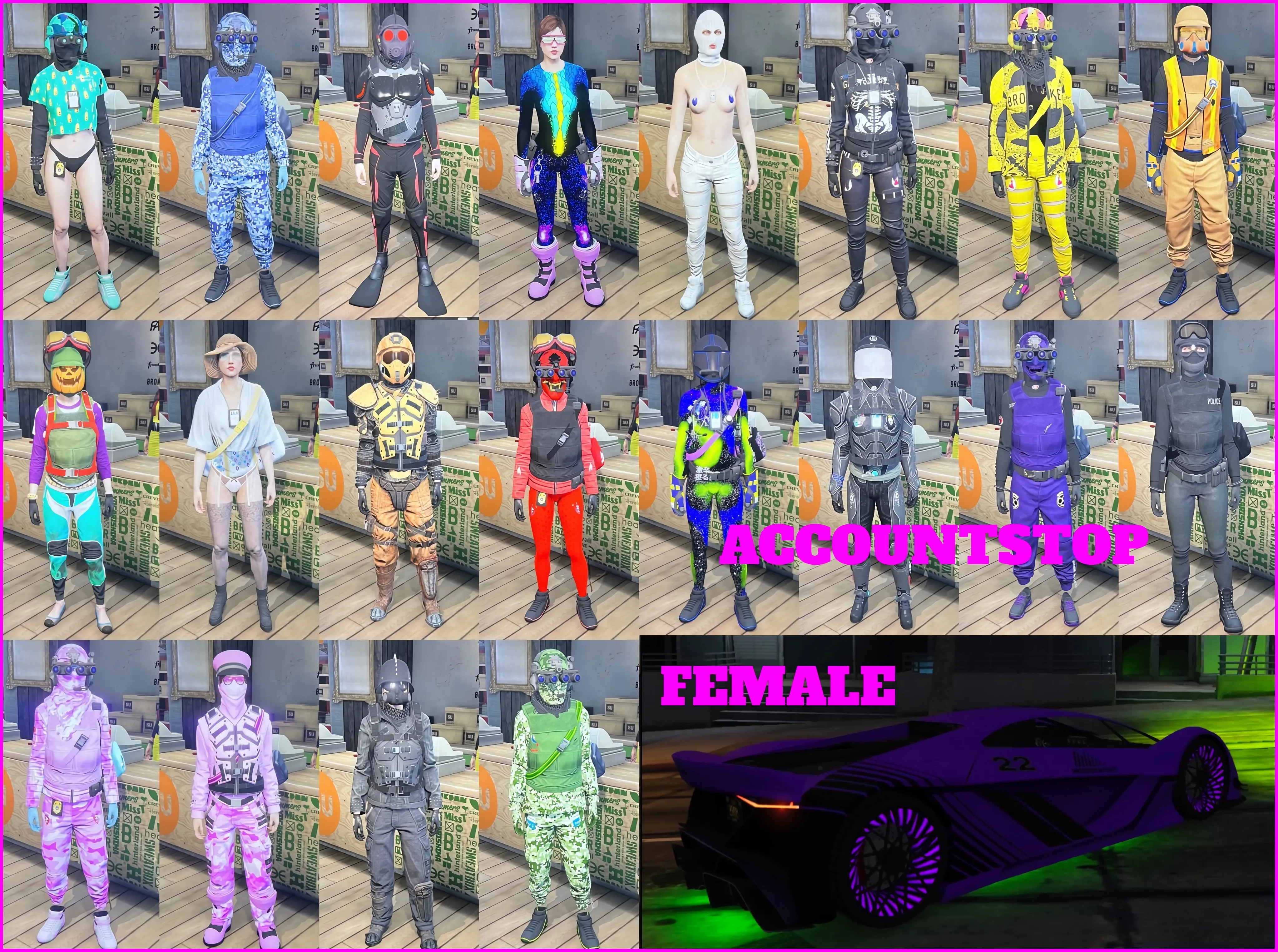 Compra FEMALETOP ANTI BAN Modded Cars 30 20 Modded Outfits Fast Run Max Stats UNLOCK ALL GTA V PREMIUM ALREADY PURCHASED por 32.20 Cuenta GTAV