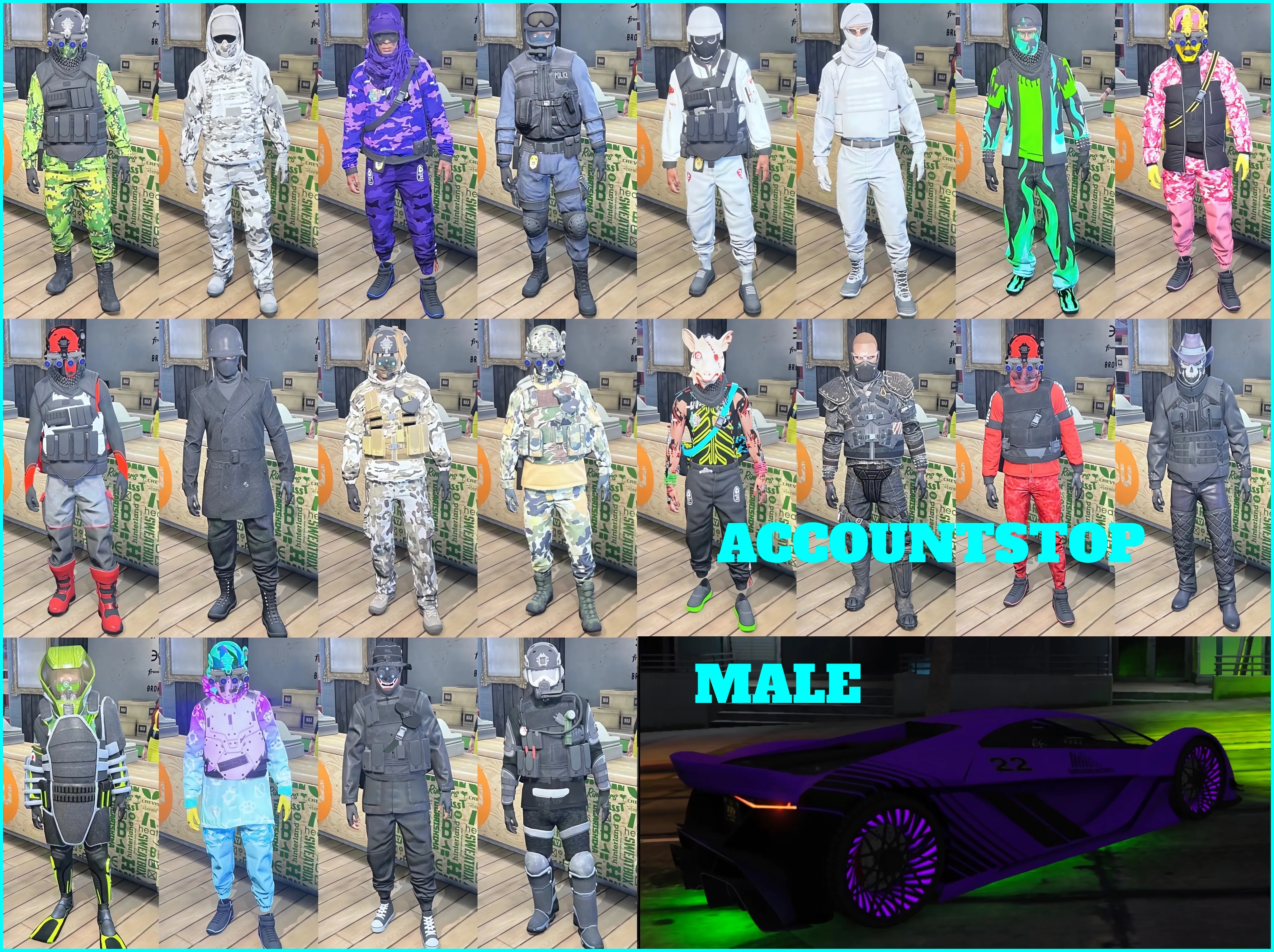 Buy 🕺MALETOP✓ANTI-BAN✓🚗 Modded Cars 30 & 20 Modded Outfits