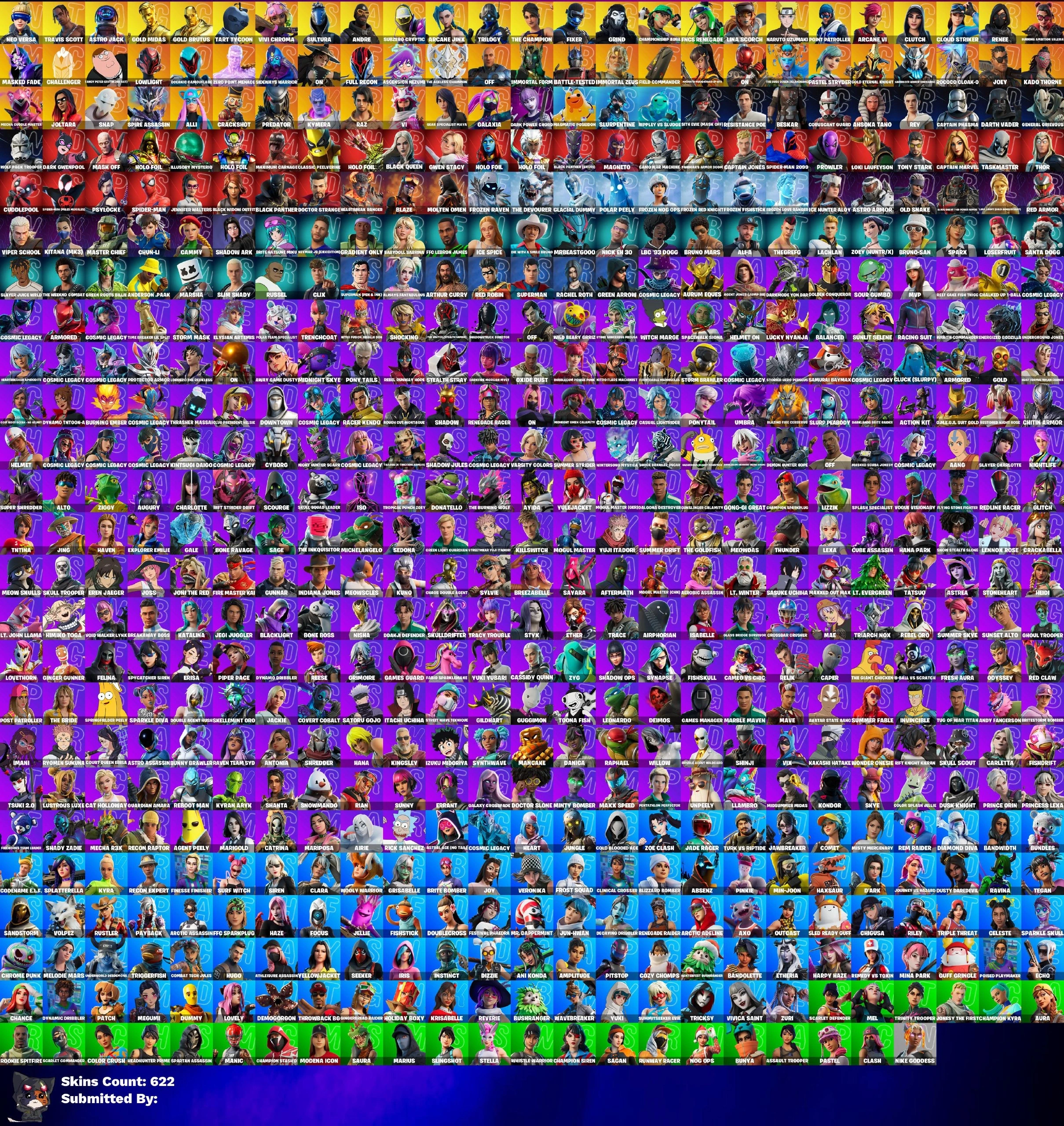 🎁LIMITED STOCK🎁[🎮 PC/PSN/XBOX] ✨🔥 STACKED ACCOUNT 💎⭐ 622 Skins 🏆🎖️ Renegade Raider 🔥 Master Chief ⚔️ Neo Versa 💙 Travis Scott 🌵 Astro Jack 🚀 Gold Midas 🏅 Gold Brutus 🥇 Tart Tycoon 🍎 Vivi