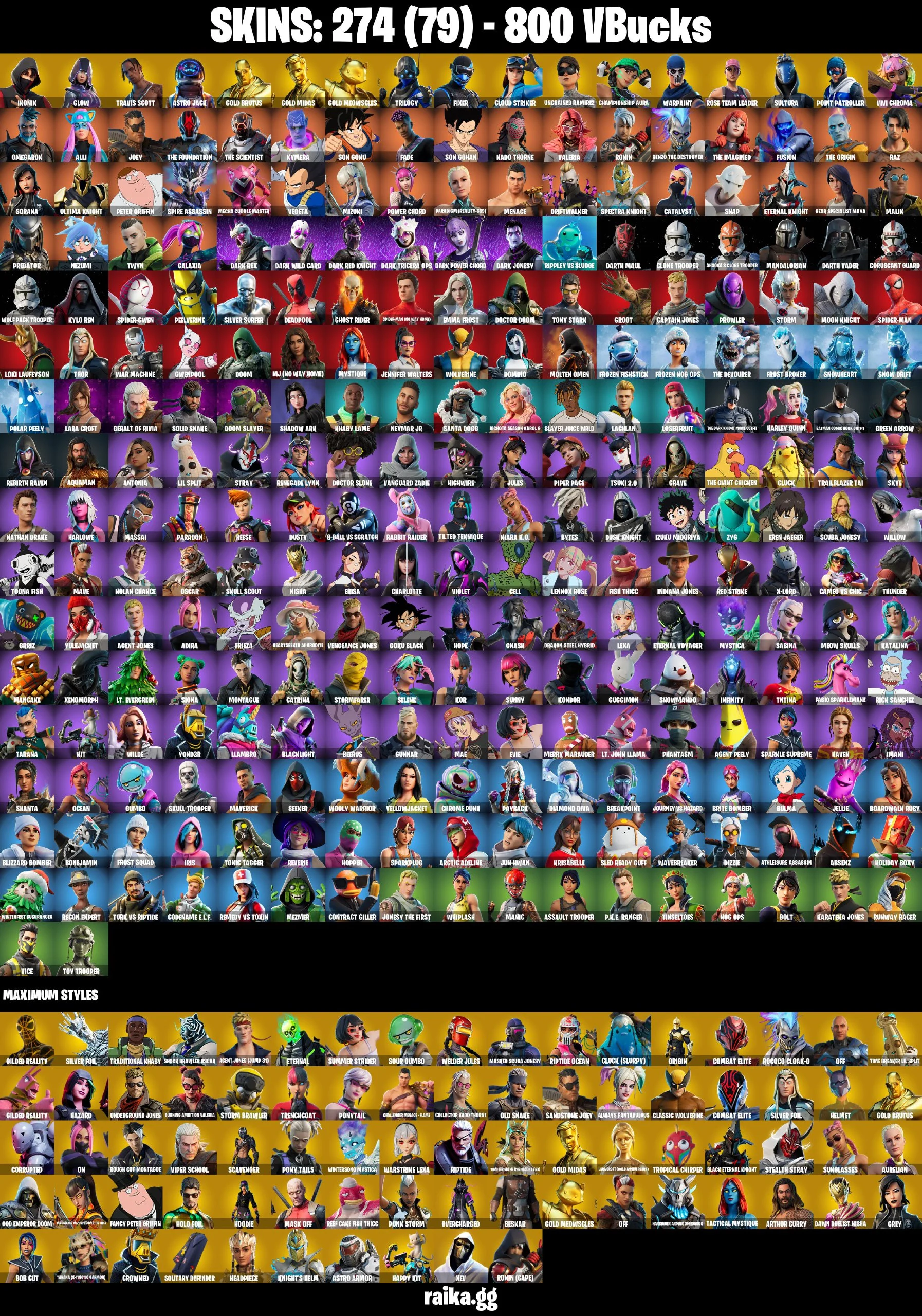 274 SKINS ✨ IKONIK ✨ Travis Scott ✨ Glow ✨ Astro Jack ✨ Gold Brutus ✨ Gold Midas ✨ Gold Meowscles ✨ Trilogy ✨ Fixer ✨ 800 V-Bucks (PC) 2