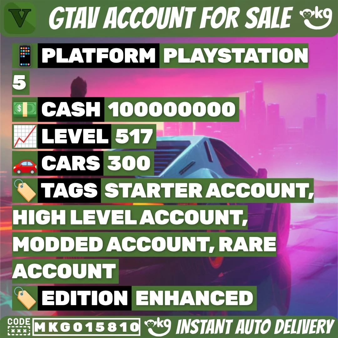 🚀 PS5 | 100M Cash | Level 517 | 20 Outfits & 300 Cars !MKG015810