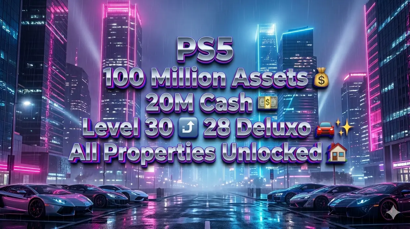 PS5 ๐ฎ 100 M Total๐ฐ 20M Cash ๐ต Level 30 ๐ All Properties Unlocked ๐ ๐ Mansion ๐ก Avenger โ๏ธ Terrorbyte ๐