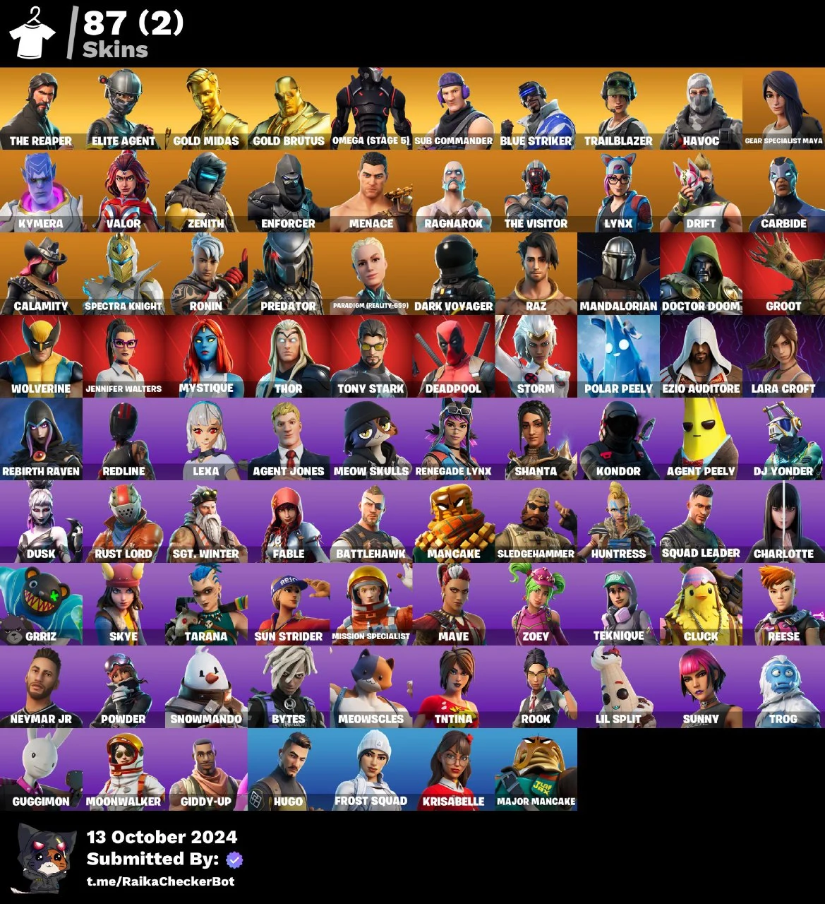 Achetez [PSN/XBOX/PC] 87 skins The Reaper Elite Agent Take The L