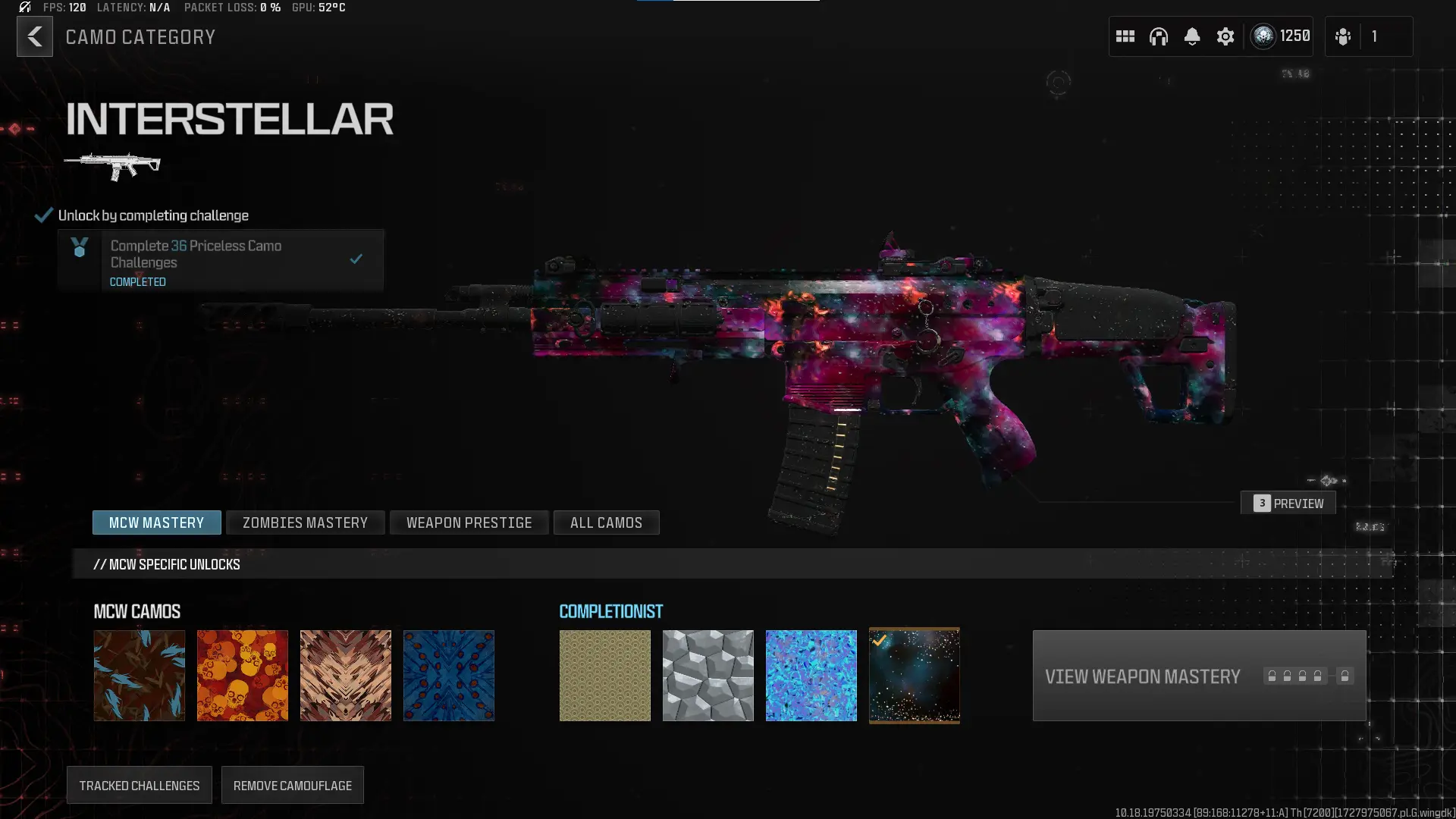 Buy Level 1250 💎Interstellar Camo♨200+ camos♨ 21x Rare Event Camos♨