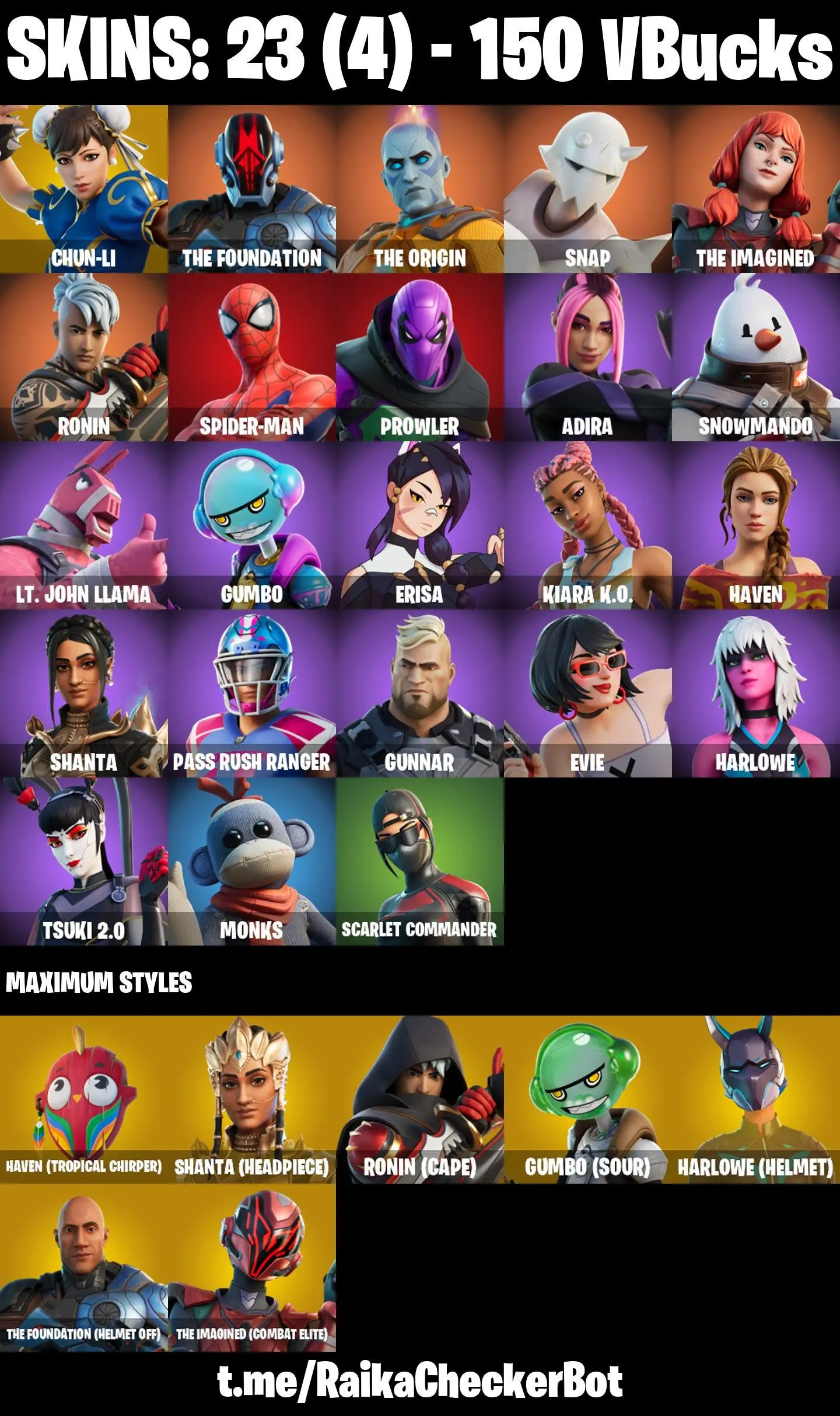 Buy 23 SKINS CHUNLI RUSHIN AROUND SPIDERMAN EVIE TSUKI 2.0