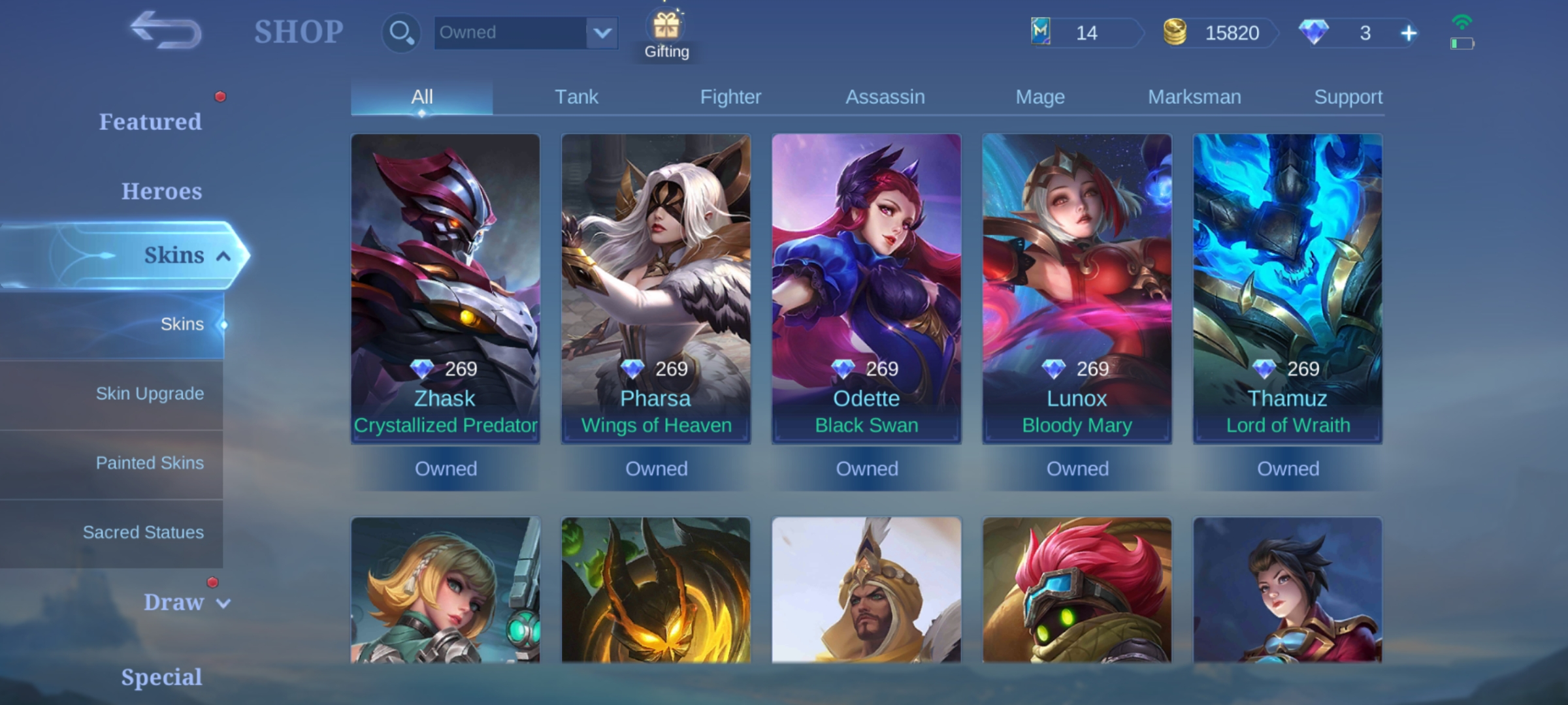 Achetez 19🔥FULL MAX EMBLEM🔥SKINS 134🔥HERO 97🔥WINRATE GG🔥EPIC LUNOX🔥