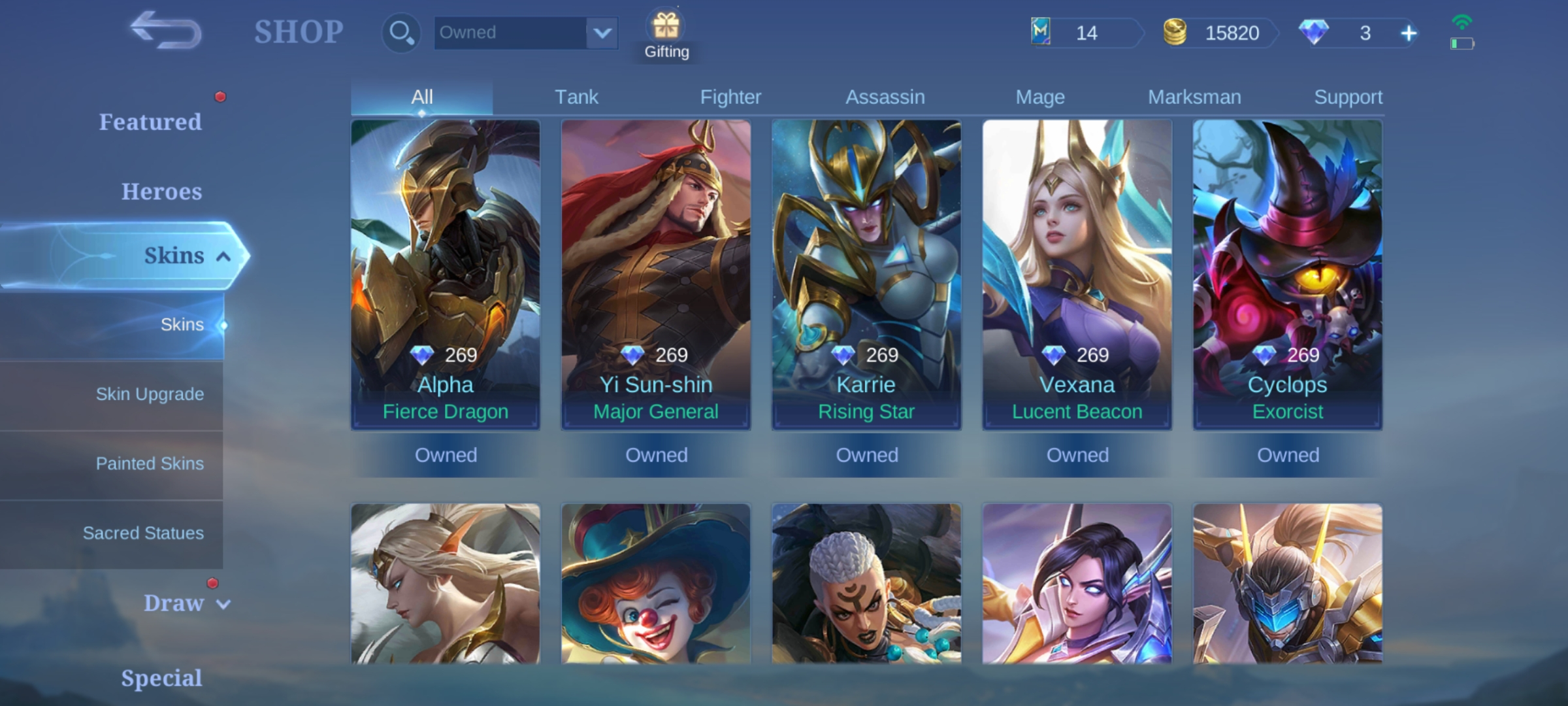 Achetez 19🔥FULL MAX EMBLEM🔥SKINS 134🔥HERO 97🔥WINRATE GG🔥EPIC LUNOX🔥