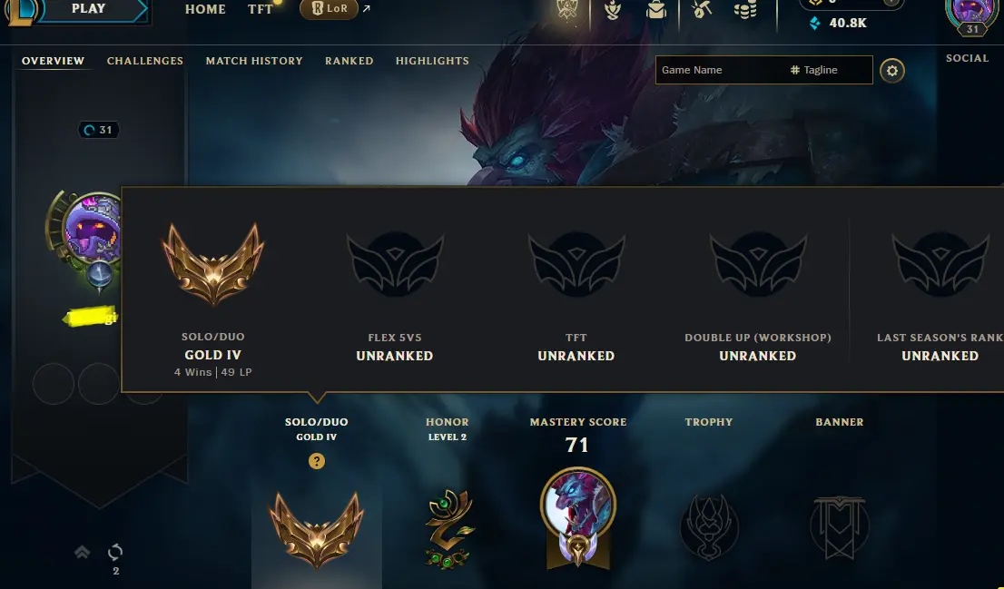 Buy 🔥 GOLD IV ⸱ 38LP GAIN ⸱ HIGH MMR ⸱ 40000BE ⸱ 10/10 NORMAL