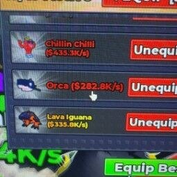 🔥 1.175B/s · 7.6T Cash · Pet Lv8 · Trade Mail Lv8 · Gorilla King 785.1M/s · 50.2M/s Speed · Gargoyle 211.4M/s · Imp 115M/s