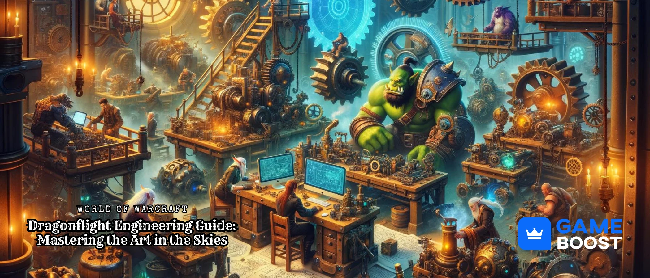 art representing engineering in world of warcraft, blog title and gameboost logo
