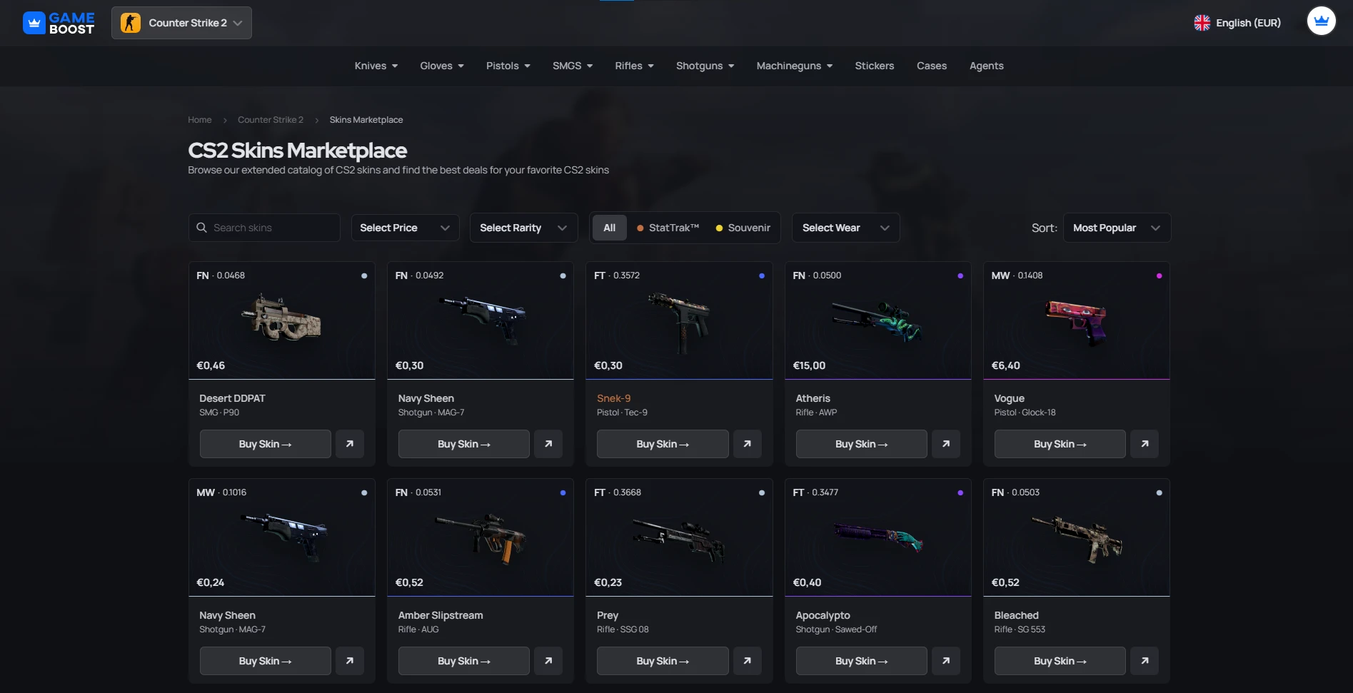 screenshot from gameboost.com CS2 marketplace page