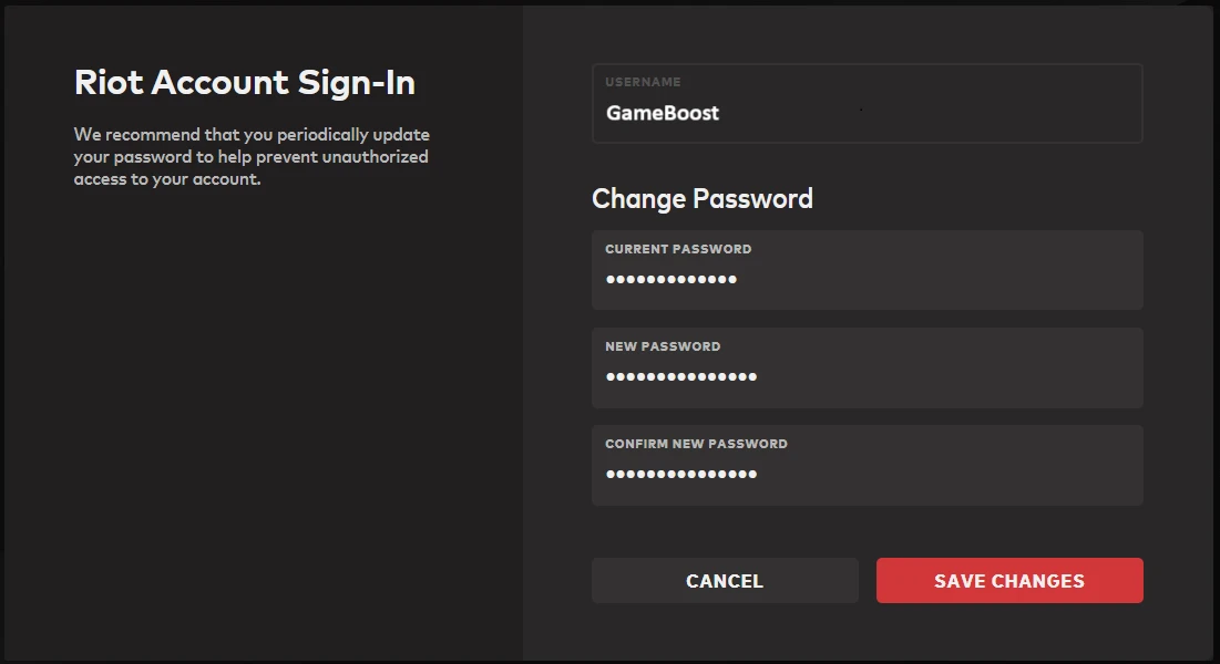 changing valorant password