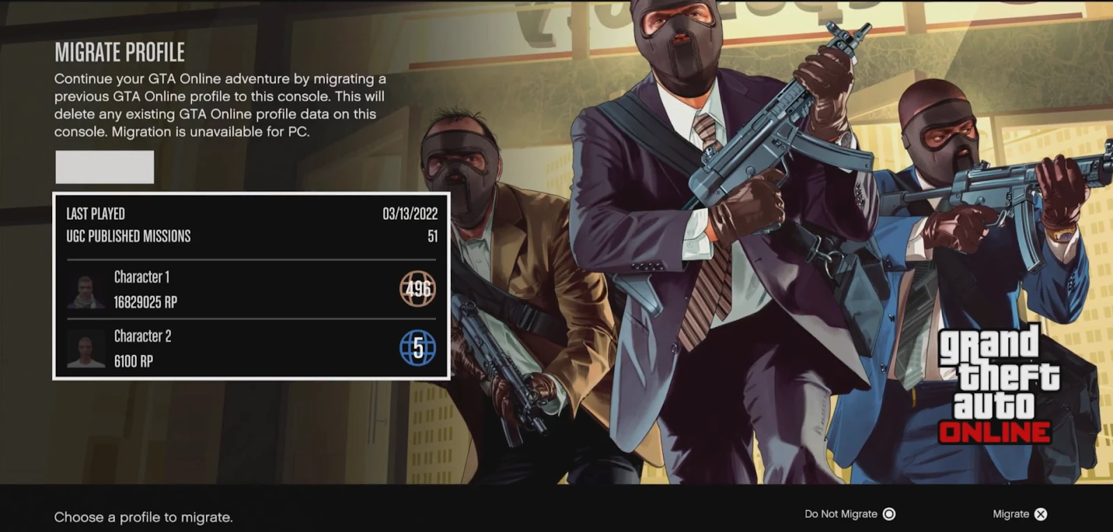 gta 5 migrating character profile
