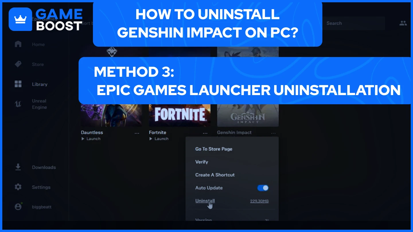 uninstall genshin impact on pc epic launcher