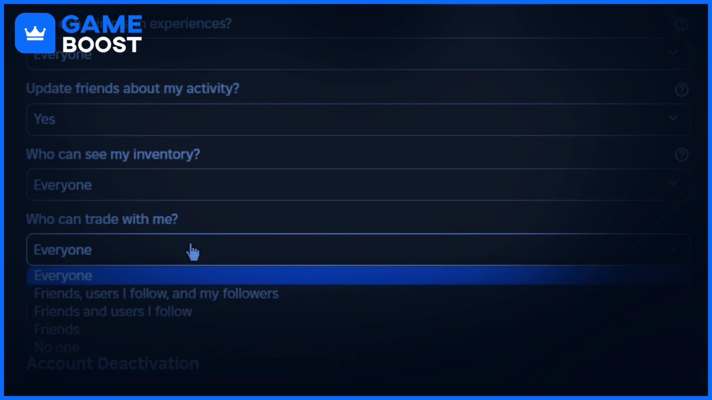 Enable Roblox trading from privacy settings