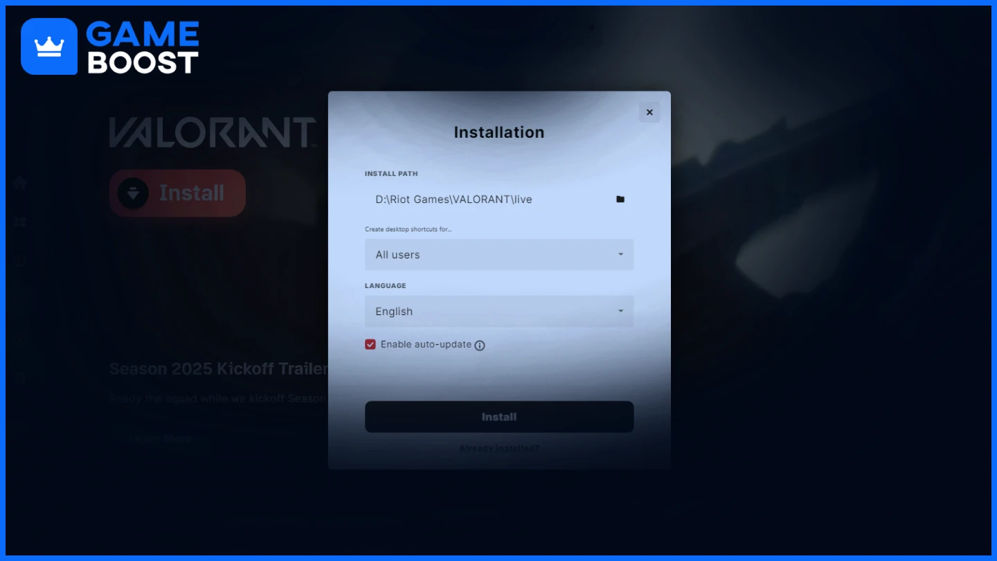 Valorant Installation prompt