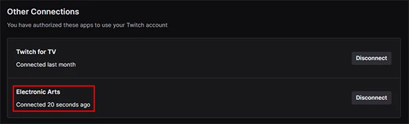EA Account linked to twitch