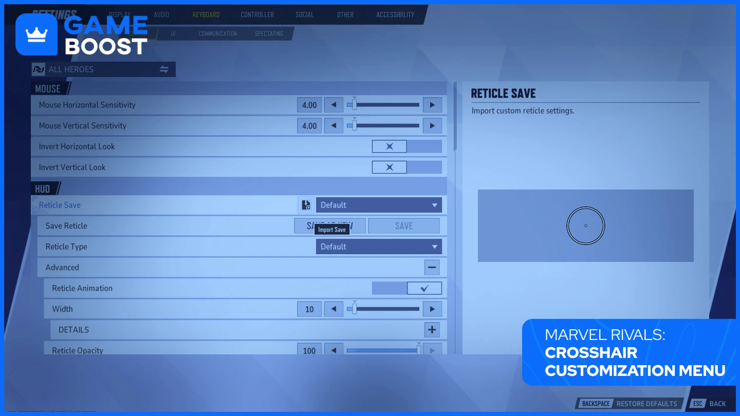 crosshair customization marvel rivals