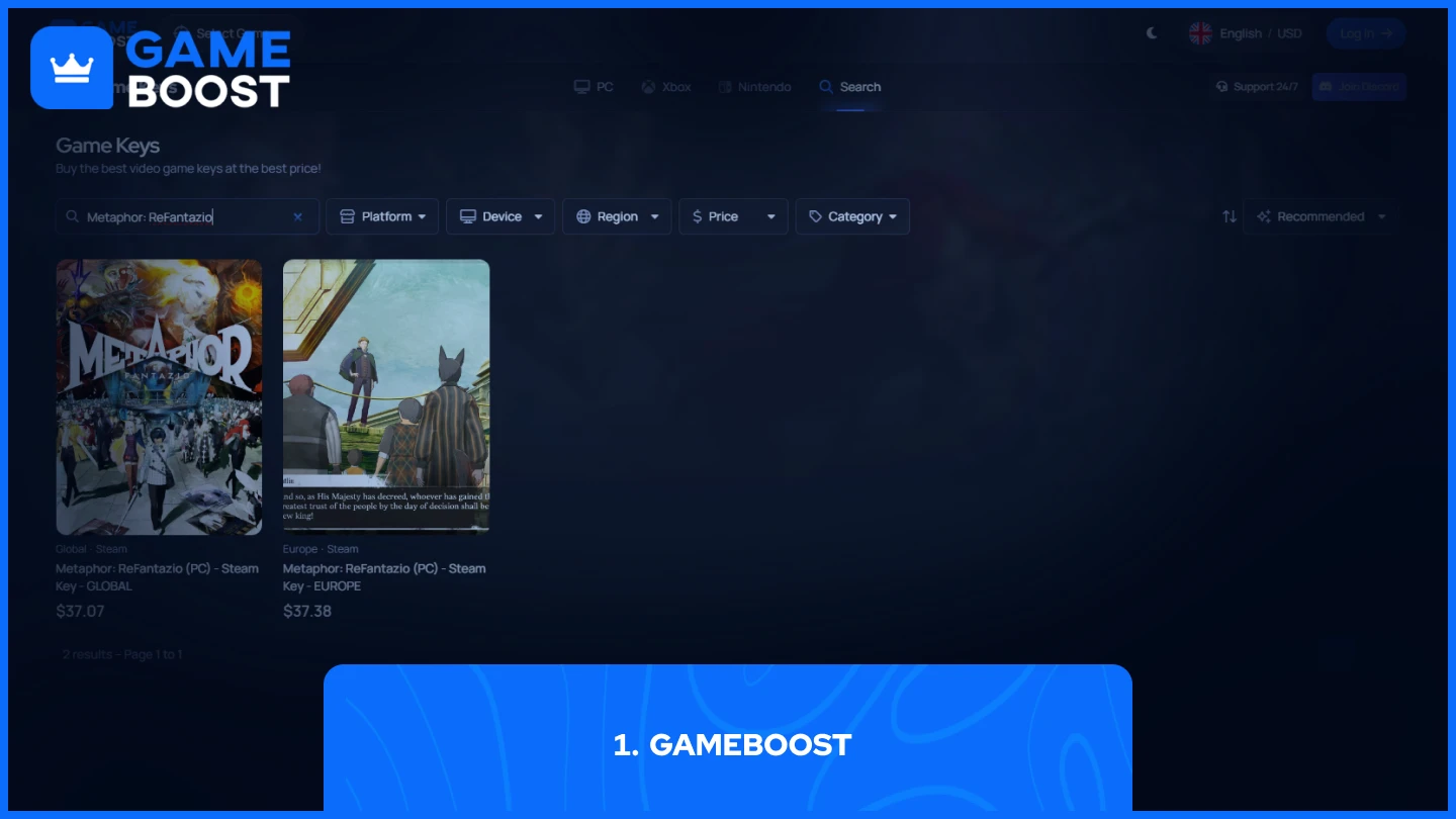 gameboost Metaphor: ReFantazio key