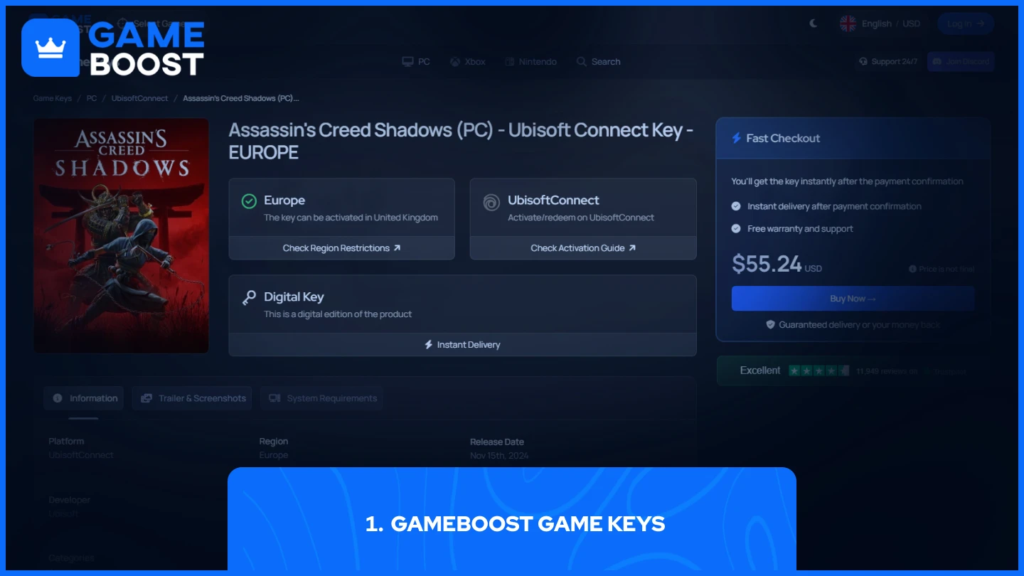 gameboost assassin's creed shadows game key