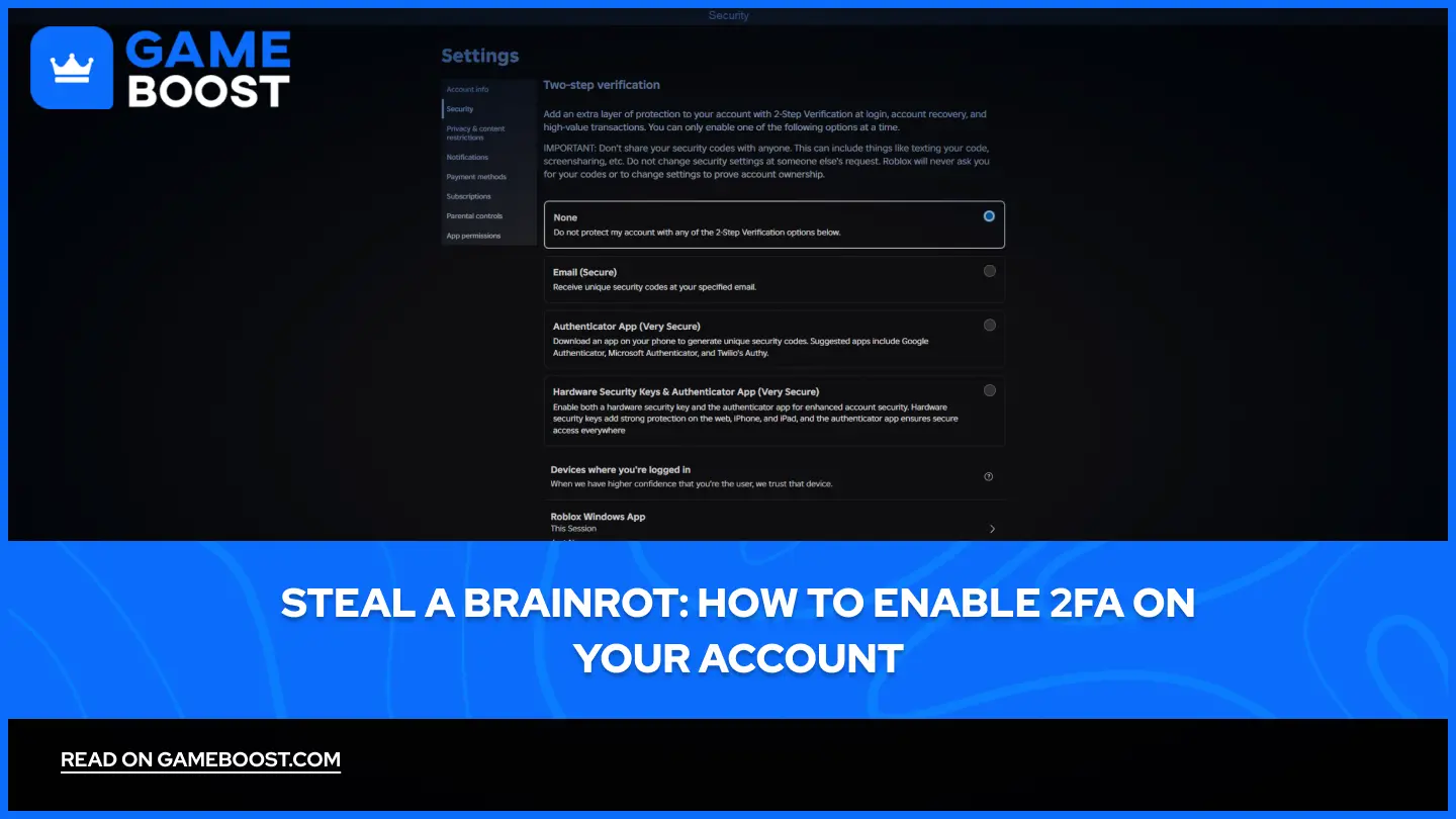 Rubare un Brainrot: come attivare la 2FA sul tuo account