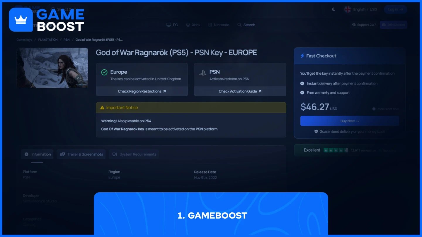 uma imagem da página do jogo god of war ragnarok no gameboost