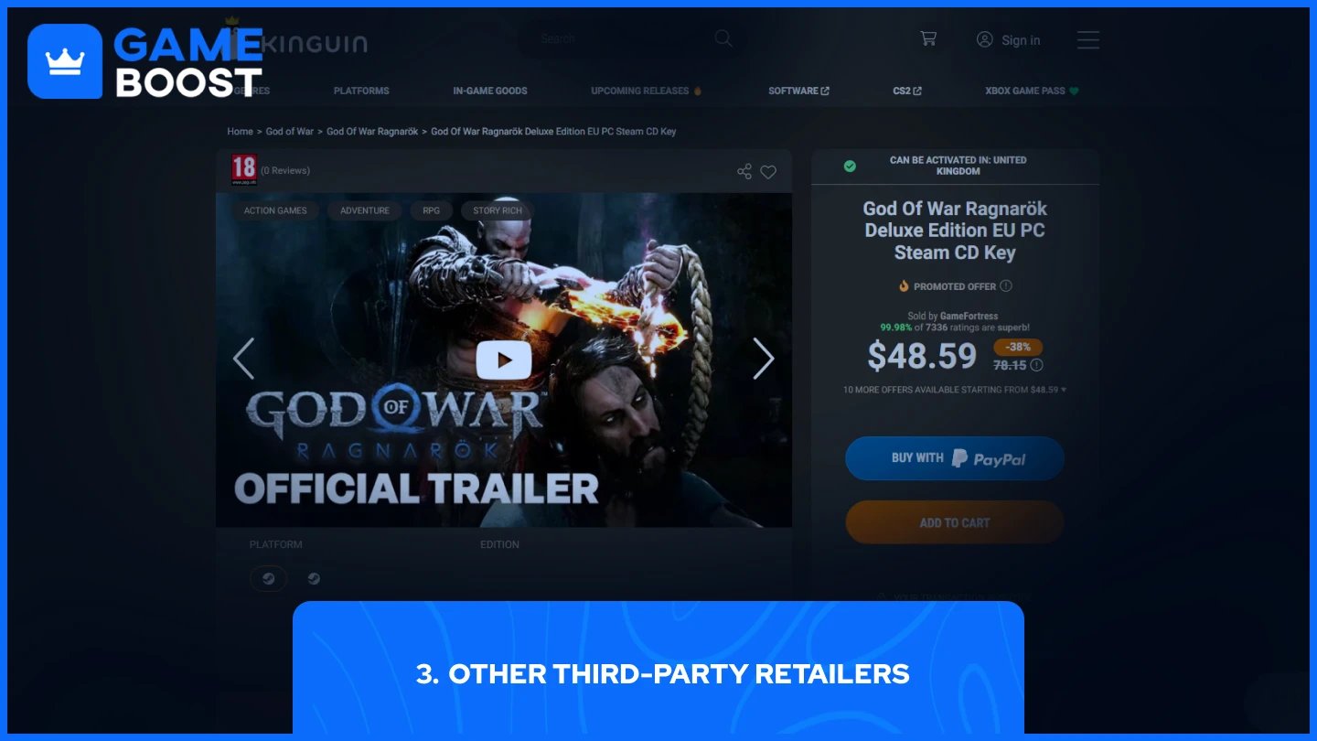 uma imagem da página de produtos de god of war ragnarok no kinguin
