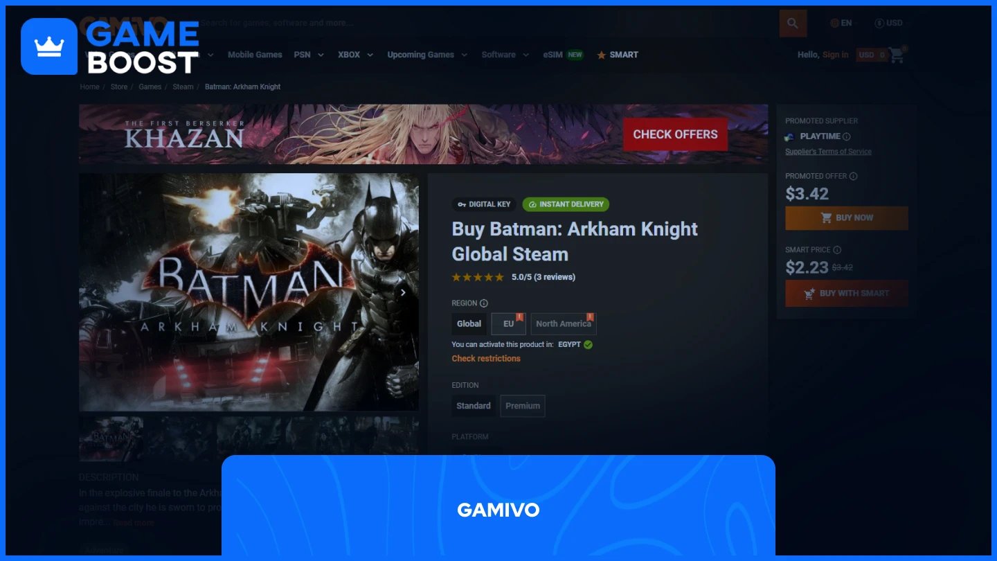 gamivo batman arkham knight termékoldal