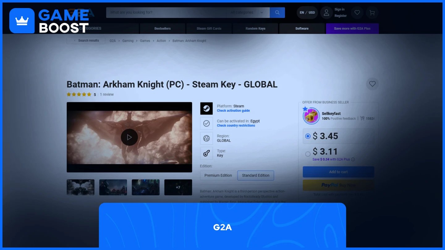 g2a batman arkham knight termékoldal