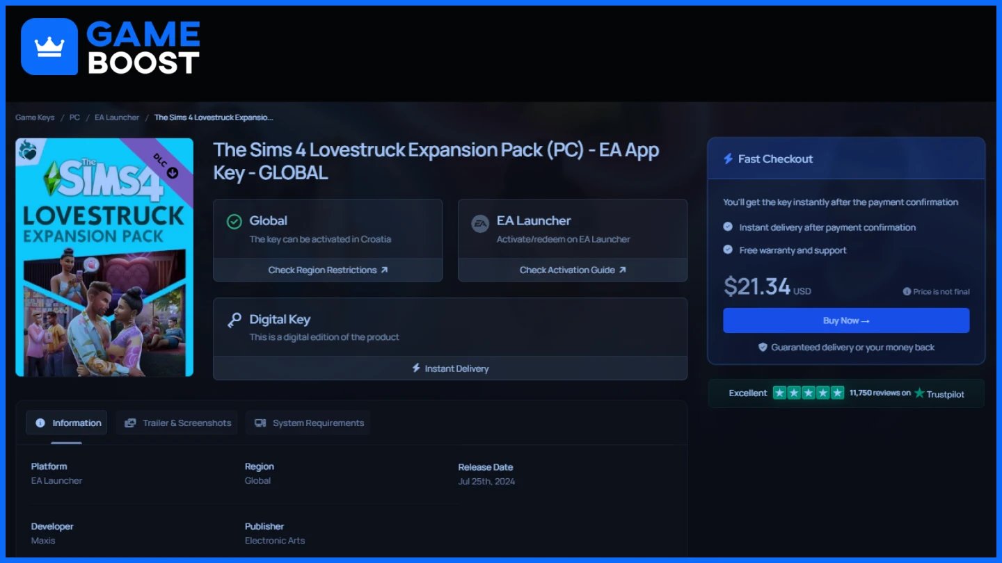 gameboost sims 4 lovestruck 