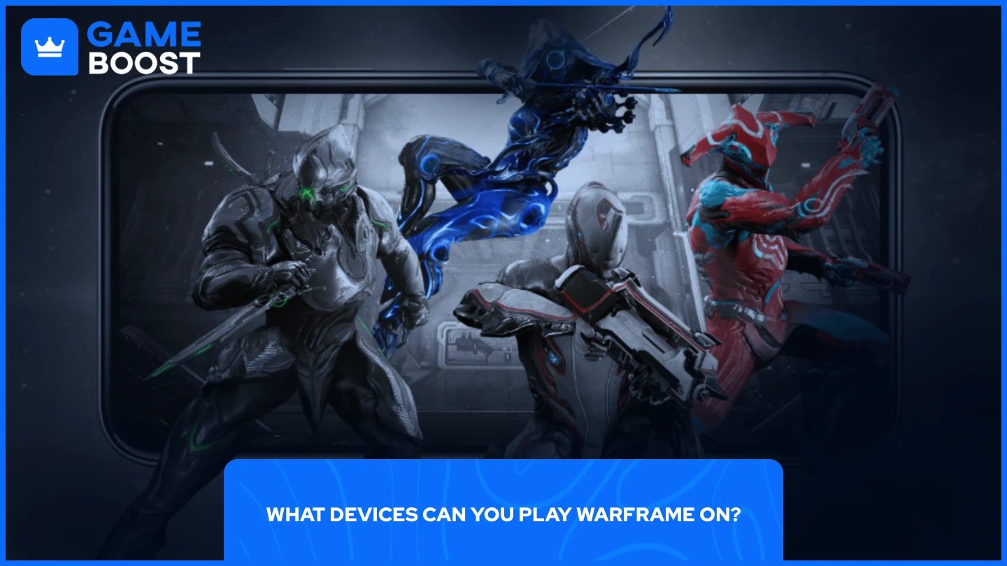 Warframe-Charaktere, die aus einem mobilen Gerät auftauchen