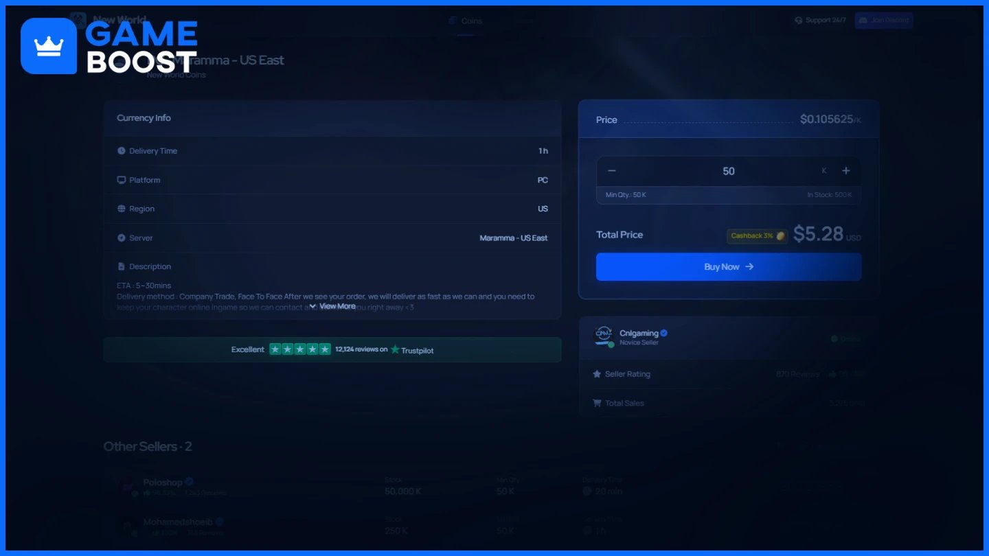 gameboost new world gold purchase