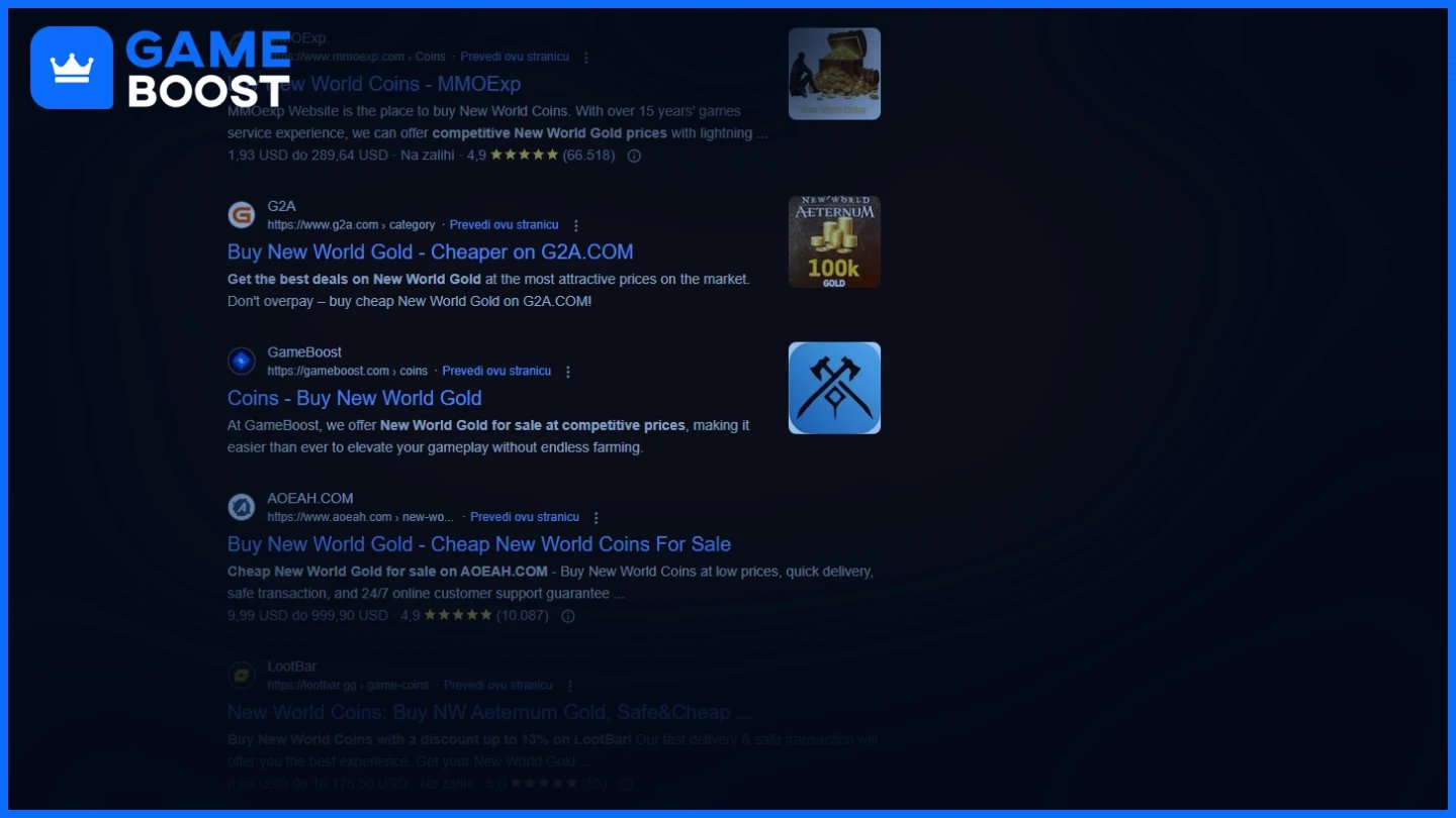 sites de ouro do new world