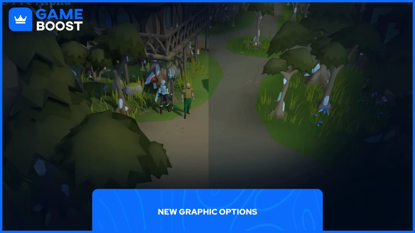 et bilde for en sammenligning av de nye grafiske alternativene i OSRS