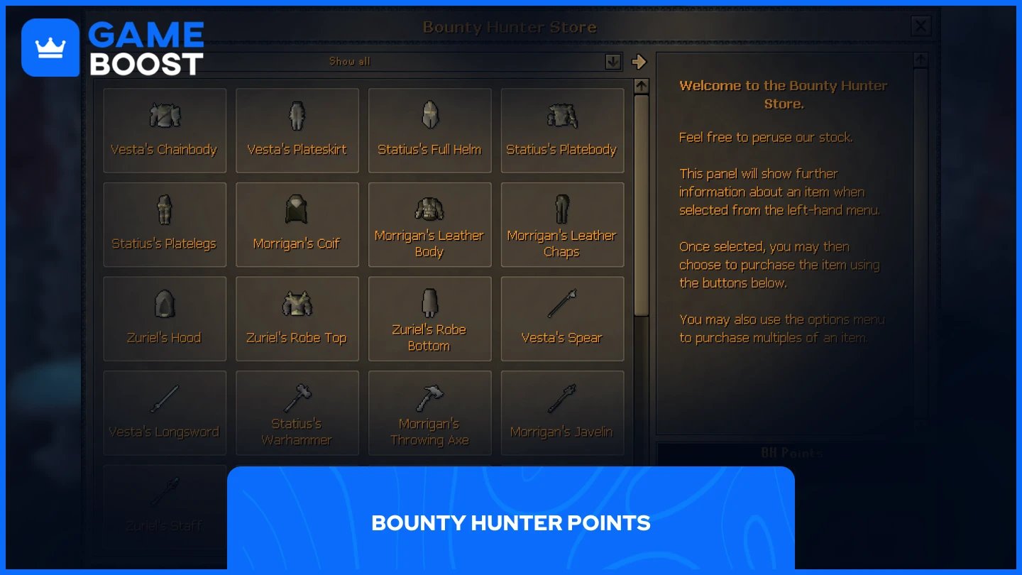en bild för Bounty Hunter-butiken med tillgängliga föremål för köp