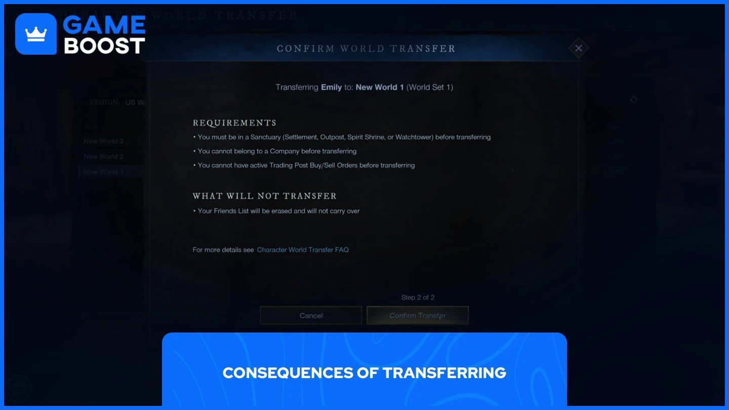 a confirmation message before changing your server in new world