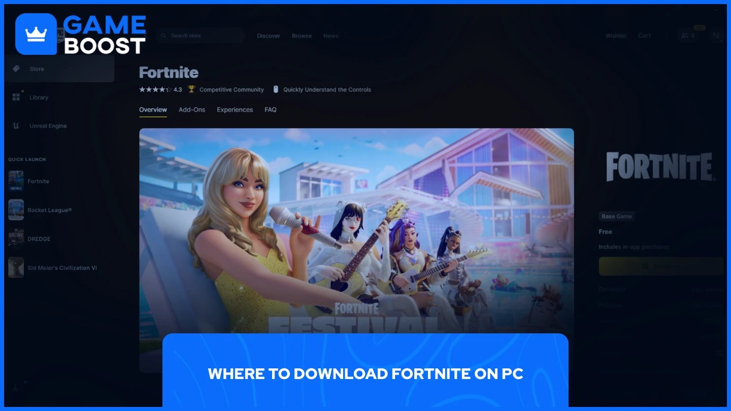 uma imagem da página da loja do fortnite no launcher da Epic Games