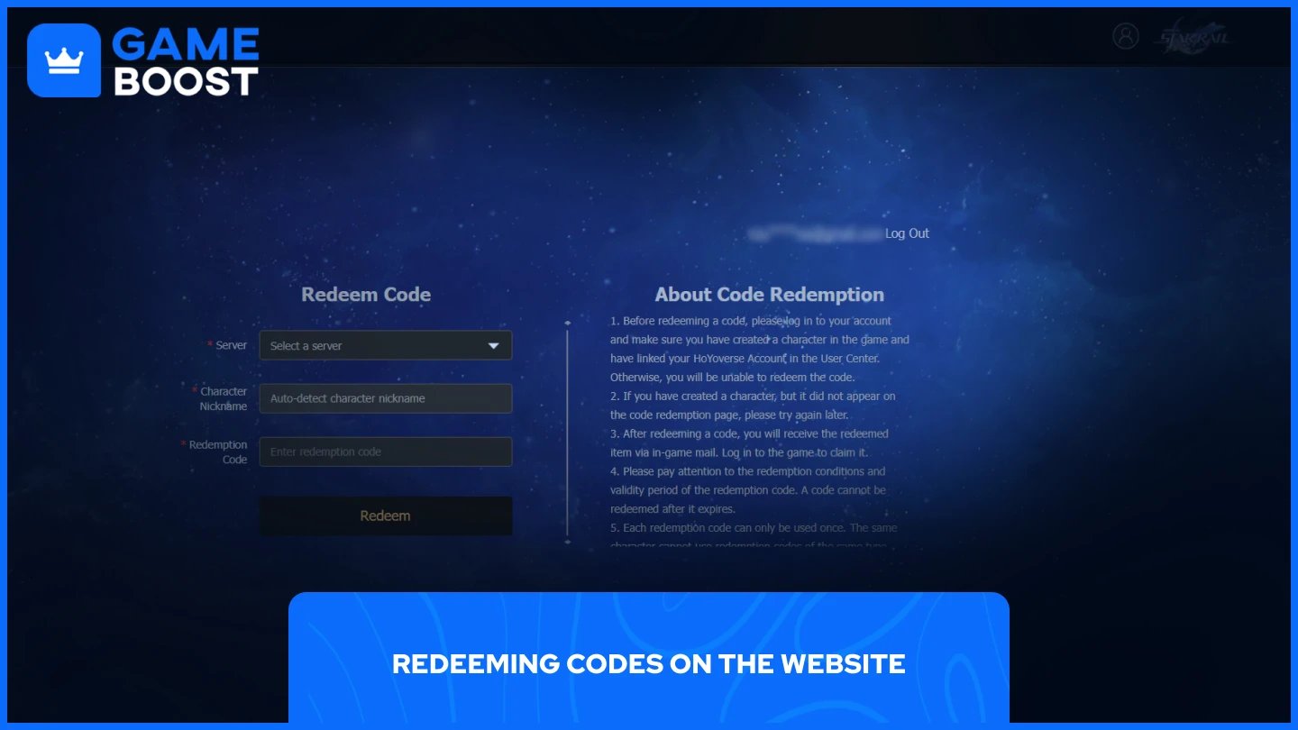 isang larawan ng opisyal na website ng honkai star rail para sa pag-redeem ng code
