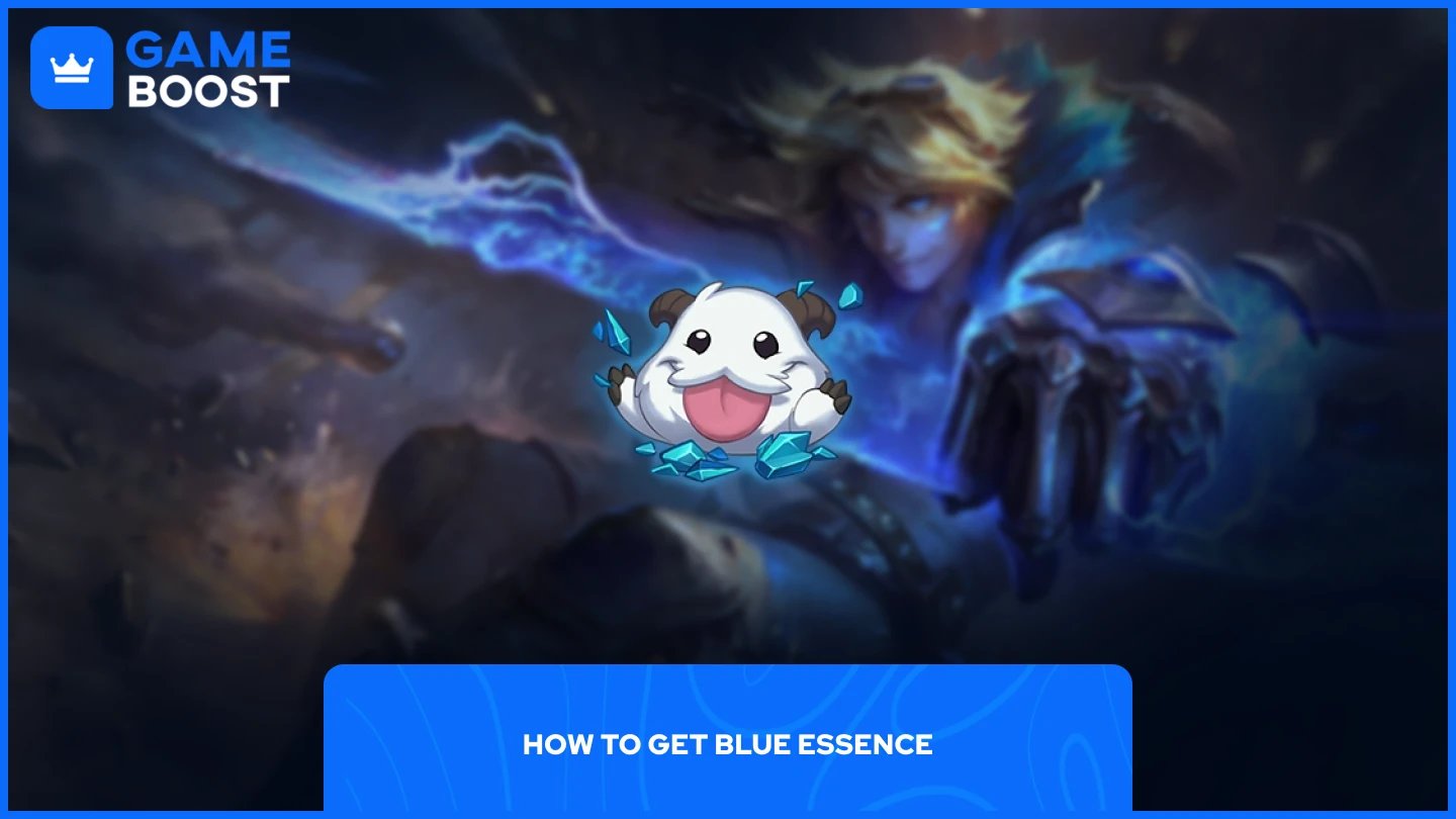et bilde av en poro med blå essens med Ezreal splash art i bakgrunnen