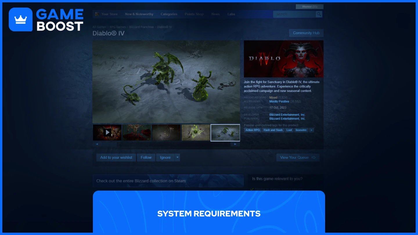 ภาพของหน้าเพจร้านค้า diablo 4 บน steam