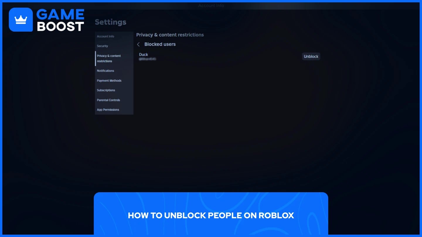 kuva estettyjen käyttäjien listasta Roblox-asetuksissa