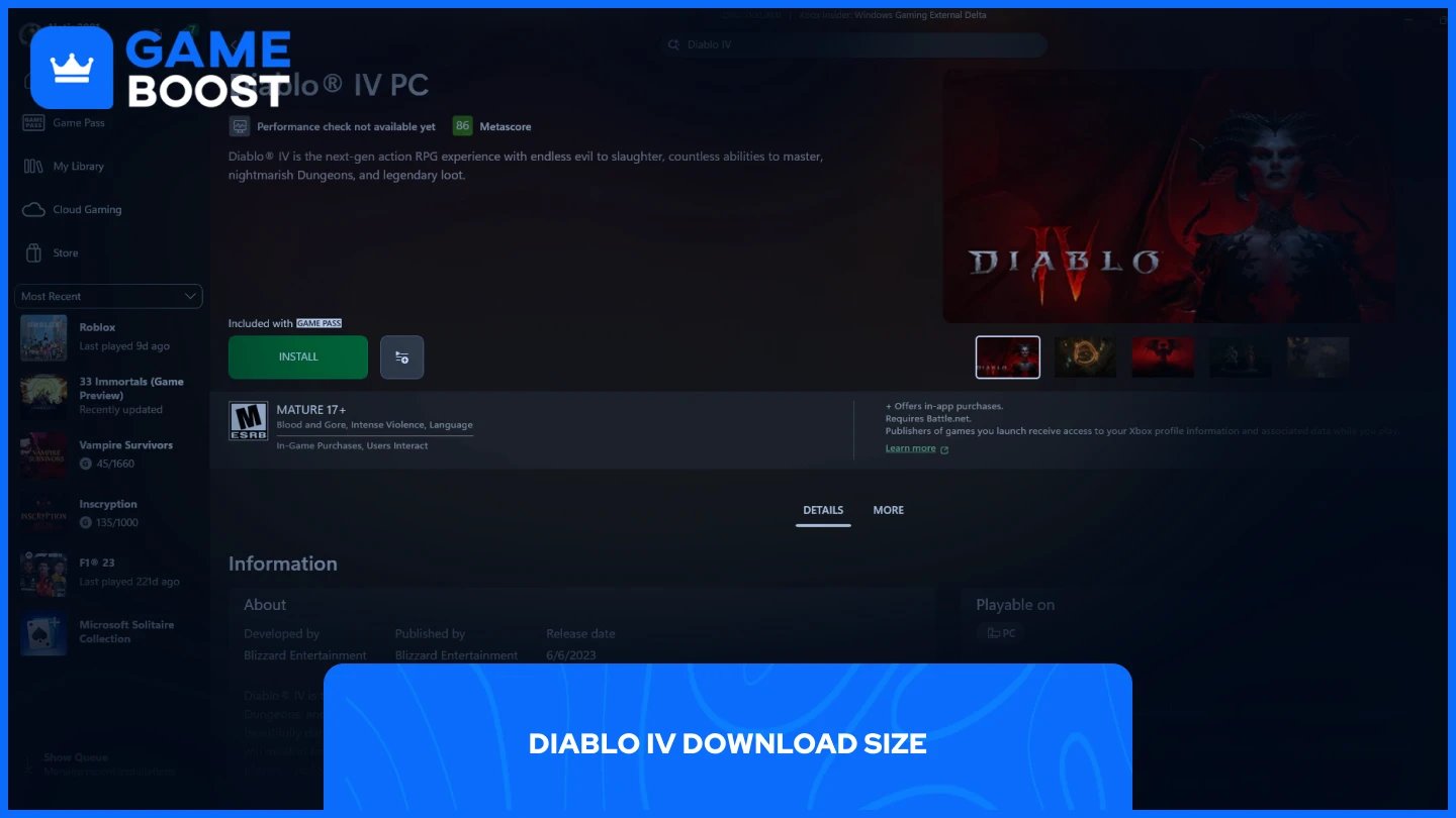 ภาพของหน้าเพจร้านค้า diablo 4 บนแอป xbox pc