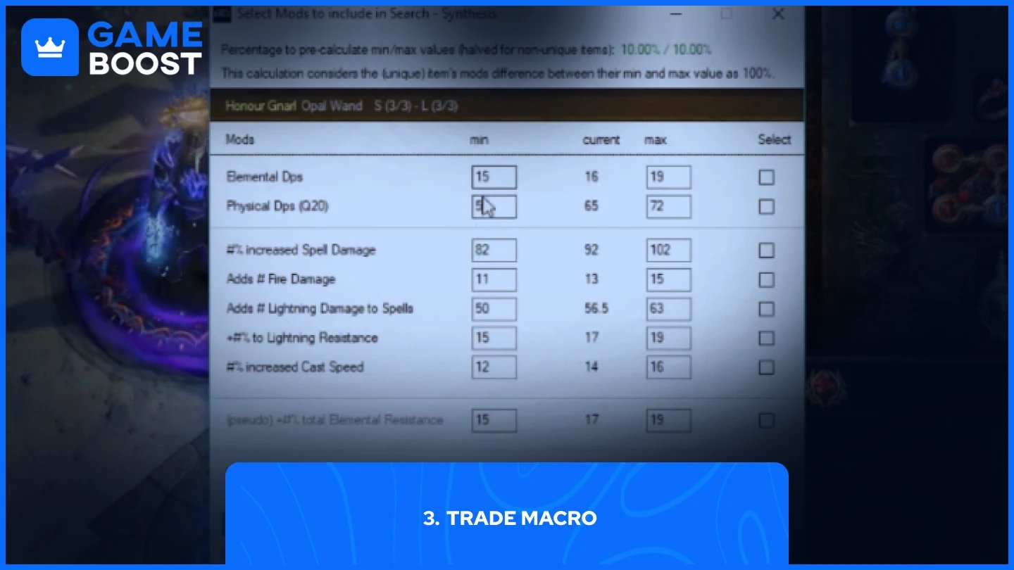 una imagen de Trade Macro en Path of Exile