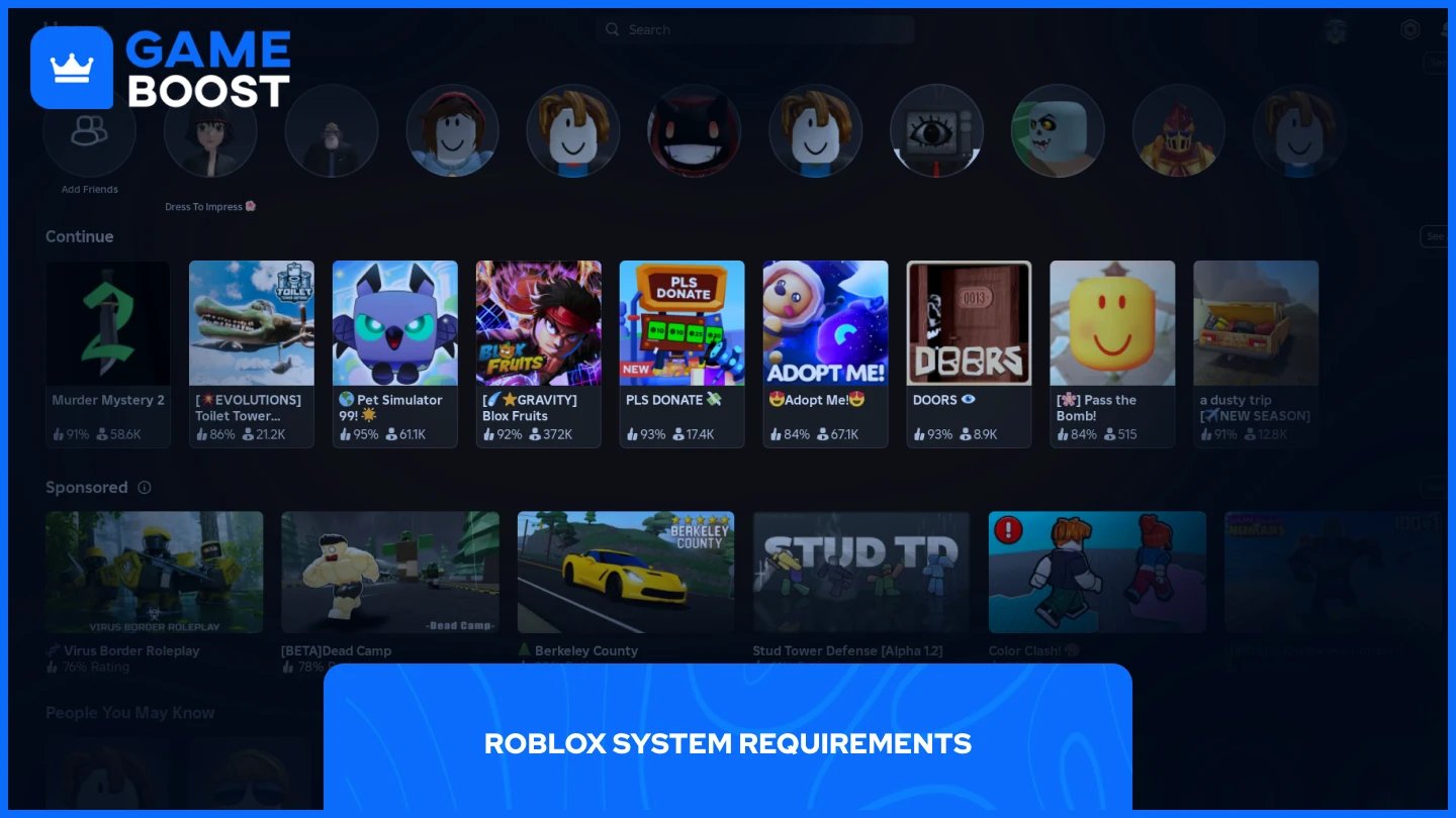 une image de la page d'accueil de Roblox