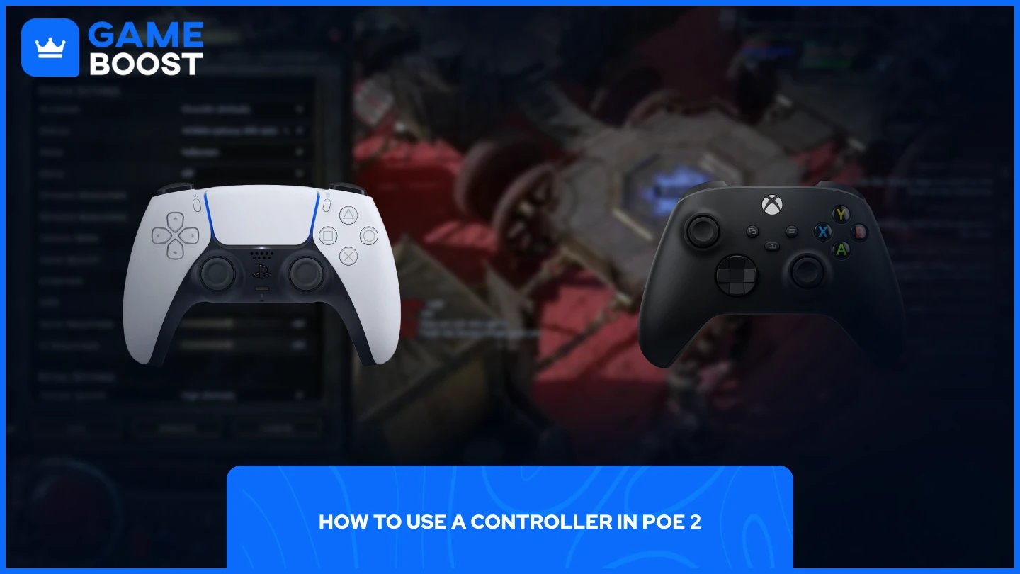 изображение контроллеров Xbox и PlayStation на фоне настроек PoE 2
