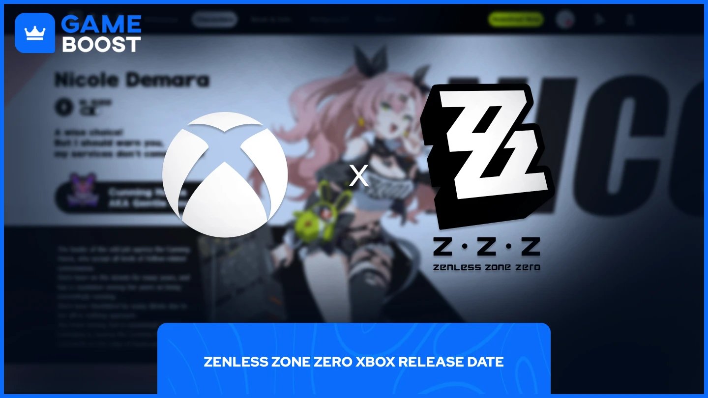 una imagen de los logos de Xbox y ZZZ con un personaje de Zenless Zone Zero de fondo