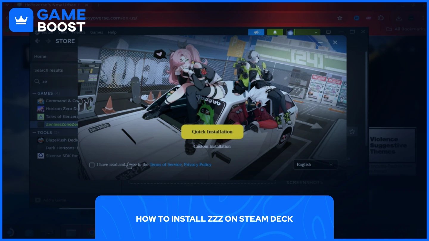 una imagen del instalador de zzz en Steam Deck
